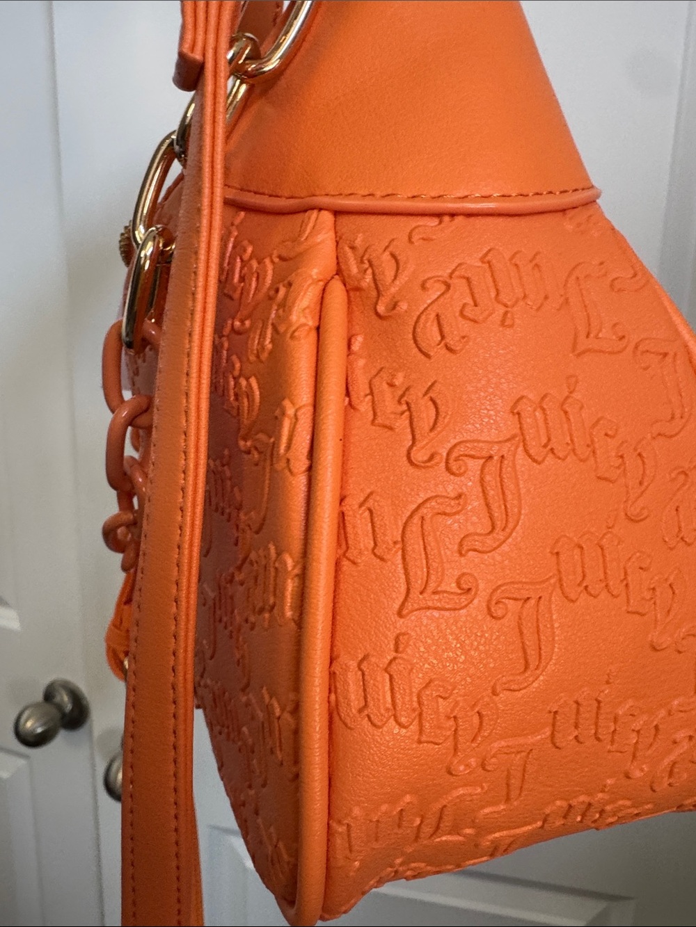 Juicy Couture Bright Orange Embossed Hobo/Shoulder Bag with Chain - Picture 9 of 9